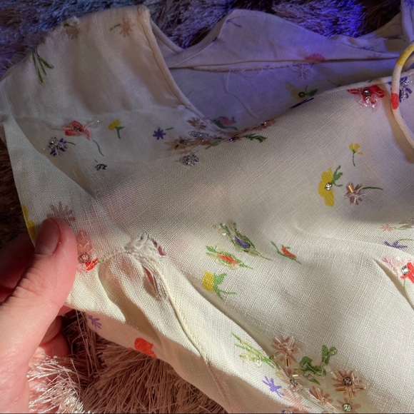 Vintage Beaded Linen Dress with Pockets! - Picture 6 of 7